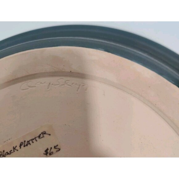 Studio Art Pottery Platter / Bowl Swirls Solid Dark Green/Black? 13x13x2" Signed - Picture 15 of 16